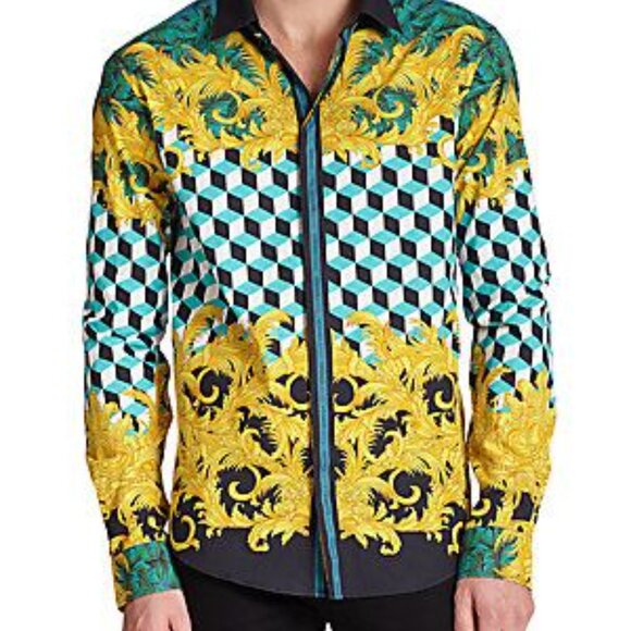 Versace Jeans Cube Baroque Print Sportshirt Button Up Shirt Size S - Picture 12 of 12